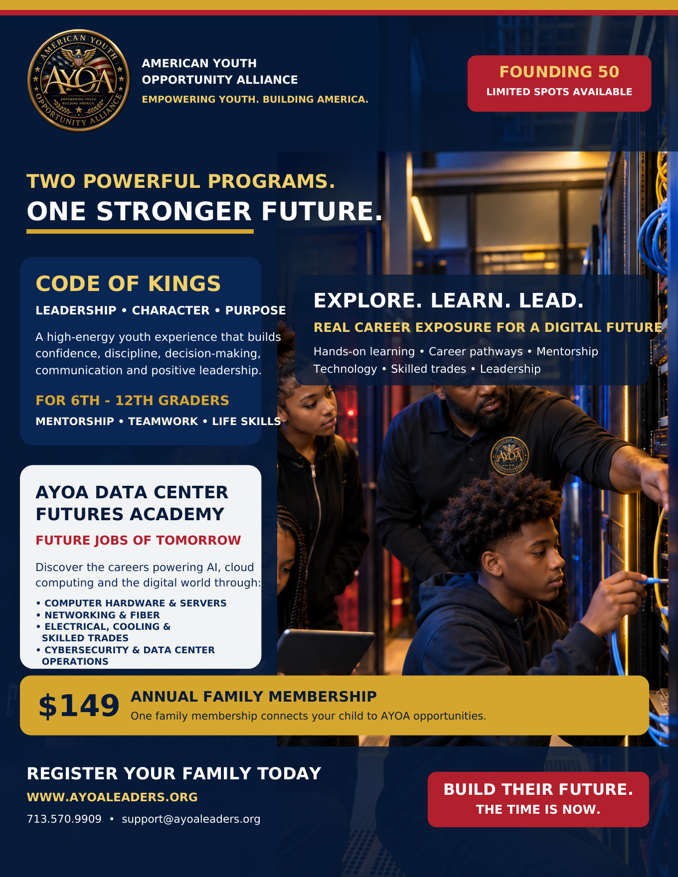 Code of Kings and AYOA Data Center Futures Academy flyer