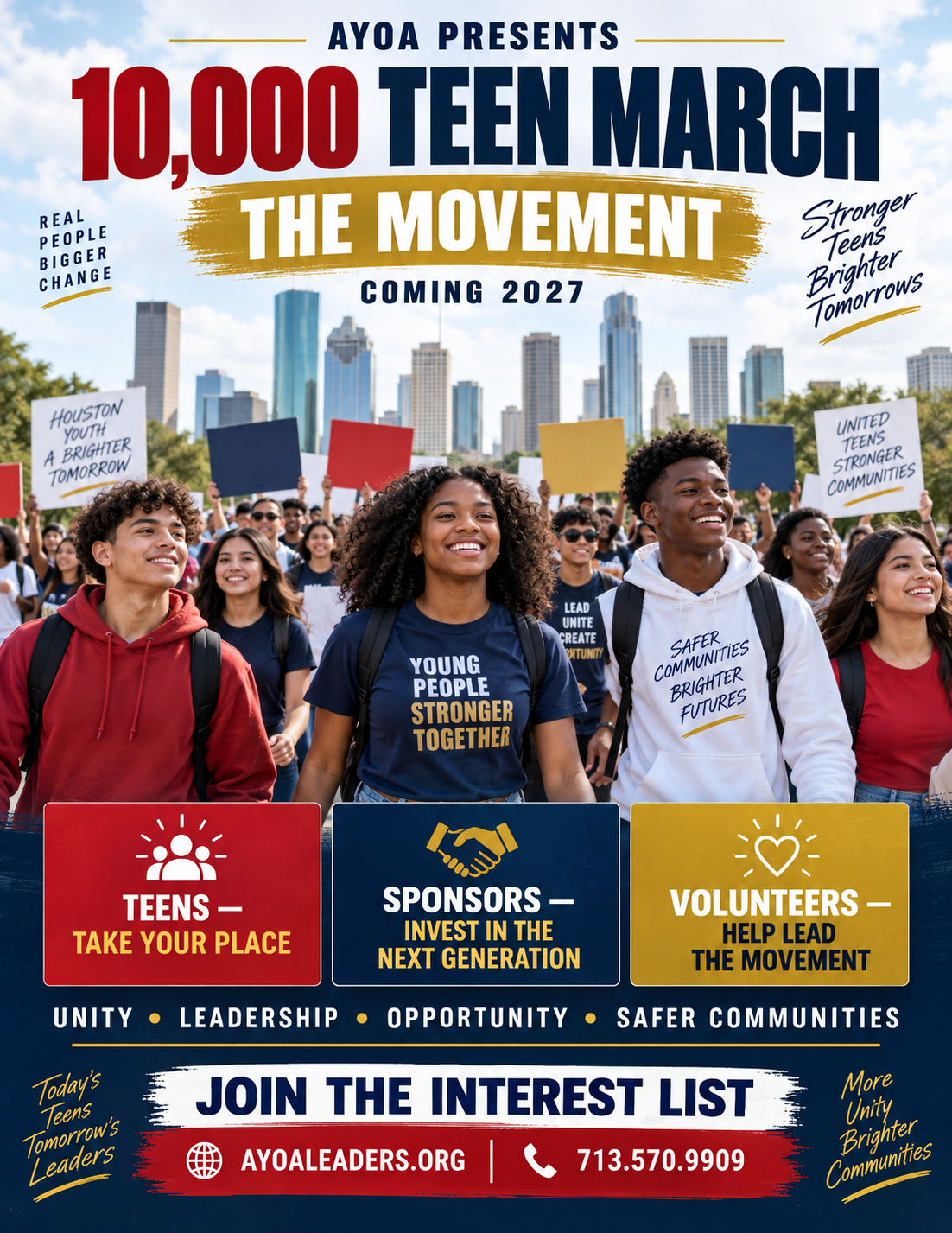 AYOA 10,000 Teen March invitation flyer — coming 2027